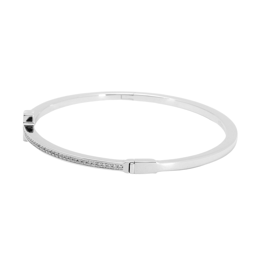 Tiffany & Co. Tiffany T Diamond Hinge Wire Bangle T-two Mm Bracelet 18K White Gold 62273100