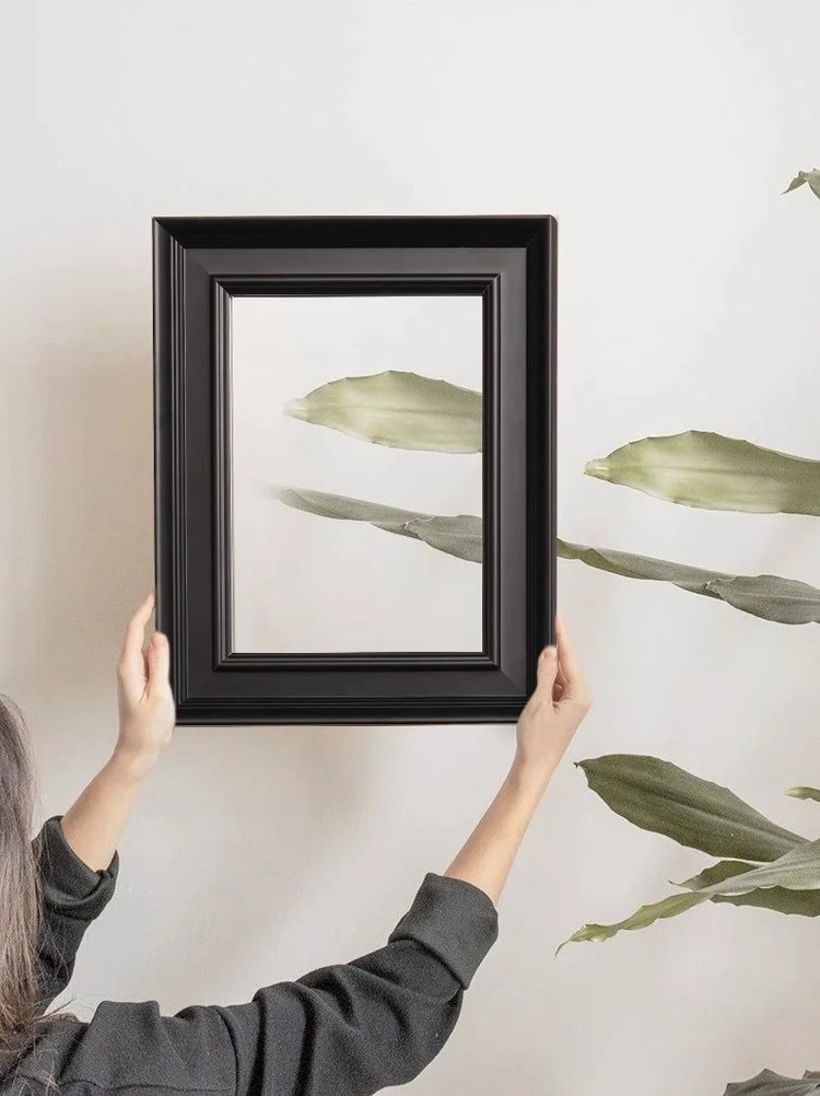 DZ018 - Mandarin Oriental Series Black Pine Frame Entrance Mirror Bathroom Mirror Vanity Mirror Decorative Hanging Painting Half-Length Mirror