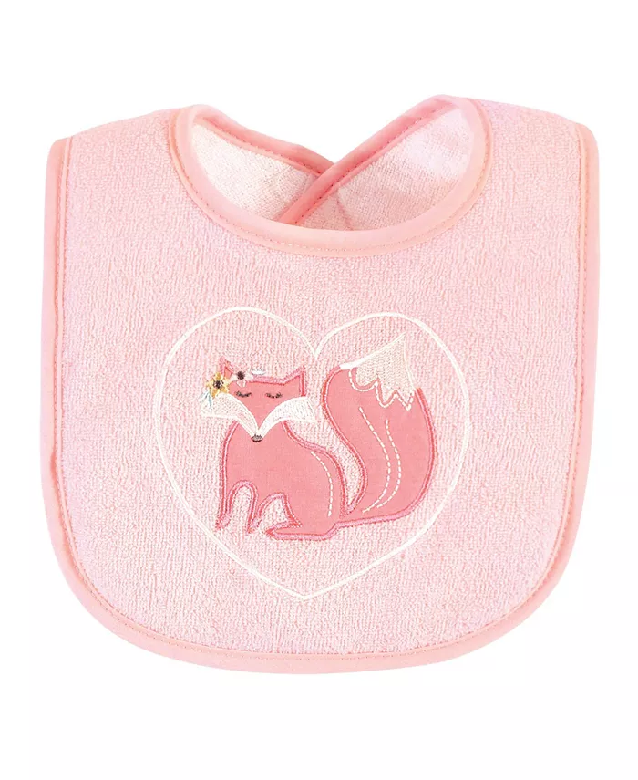 Hudson Baby Infant Girl Cotton Terry Drooler Bibs with Fiber Filling, Girl Woodland Set, One Size