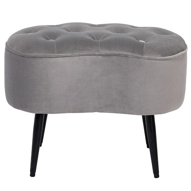 Birdrock Home Tufted Oblong Ottoman Velvet Foot Stool Grey