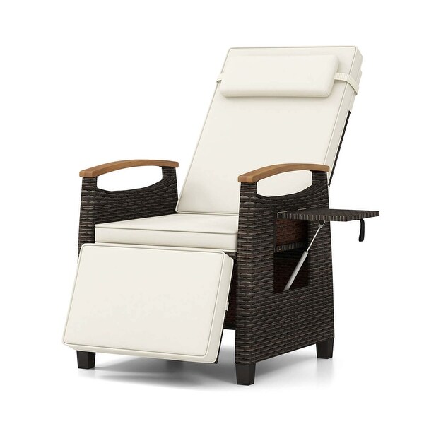1/2PCS Patio Wicker Recliner Chair w/ Adjustable Backrest and Footrest