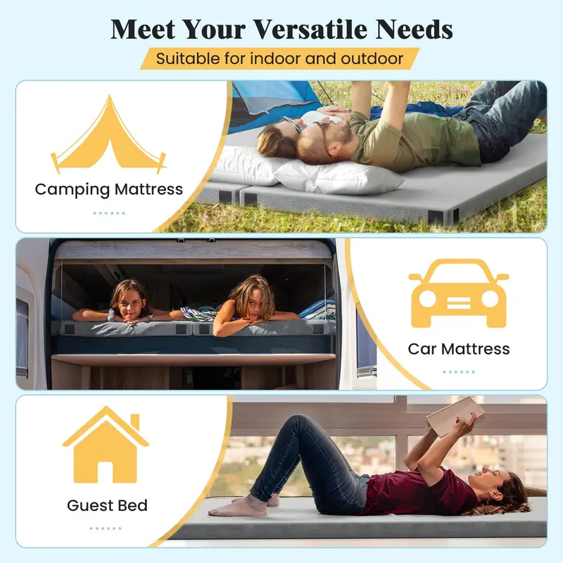 Single-Size Memory Foam Camping Mattress – Roll-Up Sleeping Pad with Anti-Slip Base and Travel Bag (74″ x 30.5″)