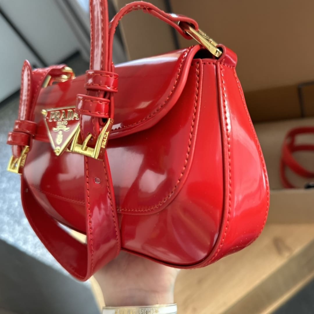 Prada Patent Leather Shoulder Bag In Cherry Red 25Cm