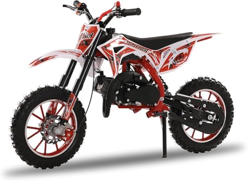 cdar 49CC 2-Stroke Kids Dirt Bike, Motorcycle Gas Powered Off-Road Tires Shock Absorption Springs Soft Seat Cushion Pocket Motorbike with Front Rear Disc Brakes