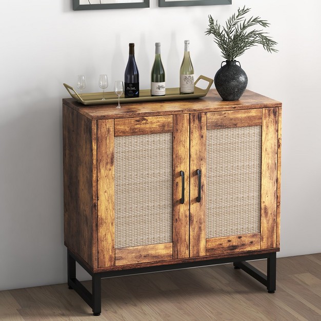 Trinityrattan Nightstand With Tray Accent Table With Storage Shelf Blackbrown black