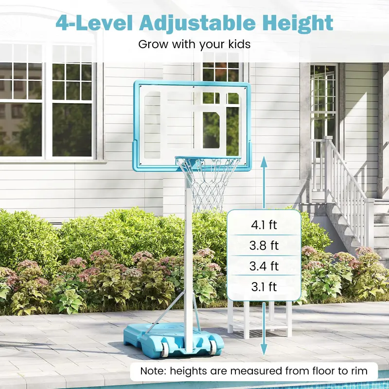 Poolside Adjustable Basketball Hoop – 3.1 to 4.1 FT Height, 32″ Shatterproof Backboard
