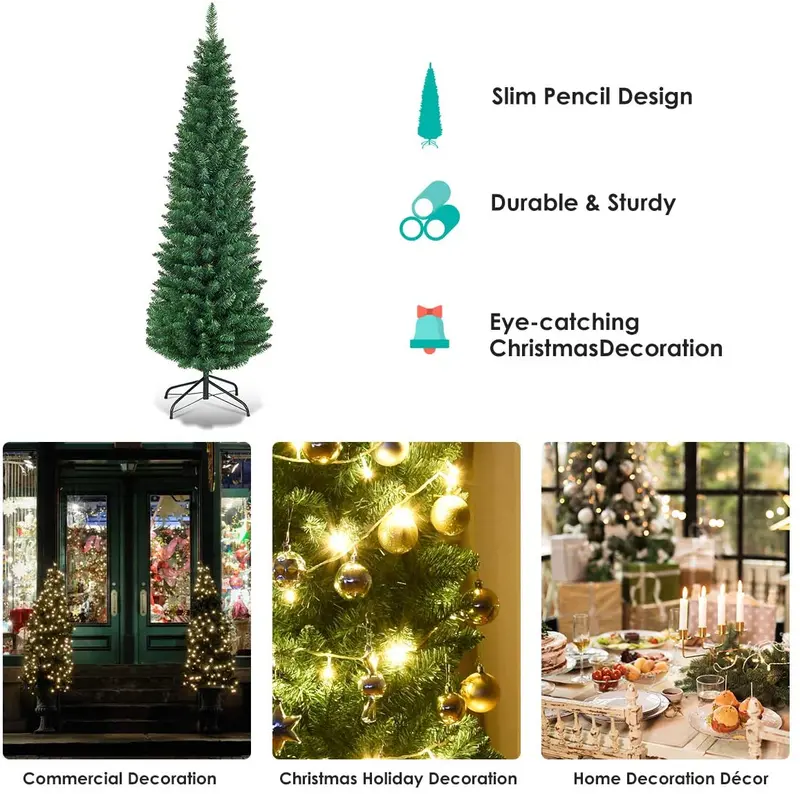 Slim Artificial Pencil Christmas Tree – 3-Foot Pre-Lit Design