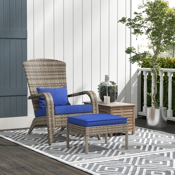 Outsunny Patio Wicker Adirondack Chair with Ottoman,Outdoor Fire Pit Chair