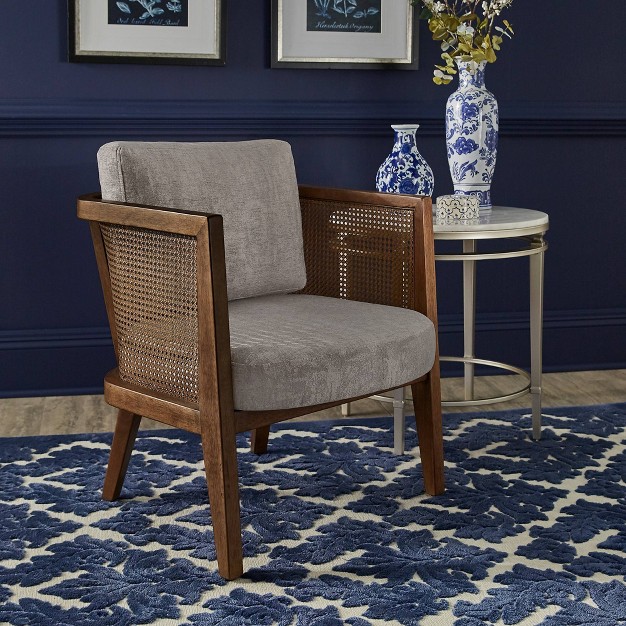 Boise Walnut Finish Fabric Cane Accent Chair Gray Inspire Q