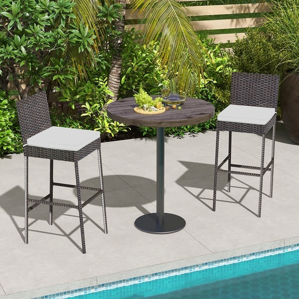 Set of 2/4 Patio Wicker Barstools with Seat Cushion and Footrest