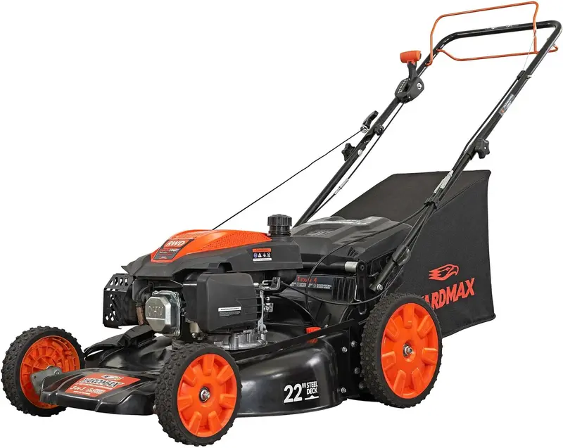 YARDMAX 22-Inch Gas Self-Propelled Mower – 201cc Engine, 6-Speed CVT, 3-in-1 Functionality