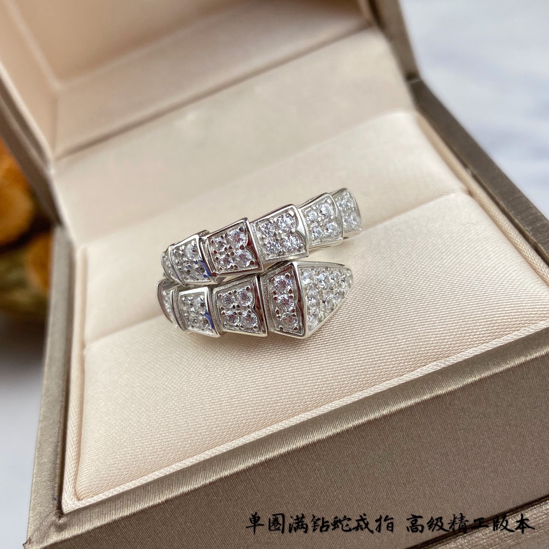 Bulgari Wide Single-Hand Full Diamond Snake Ring - cnluxepick