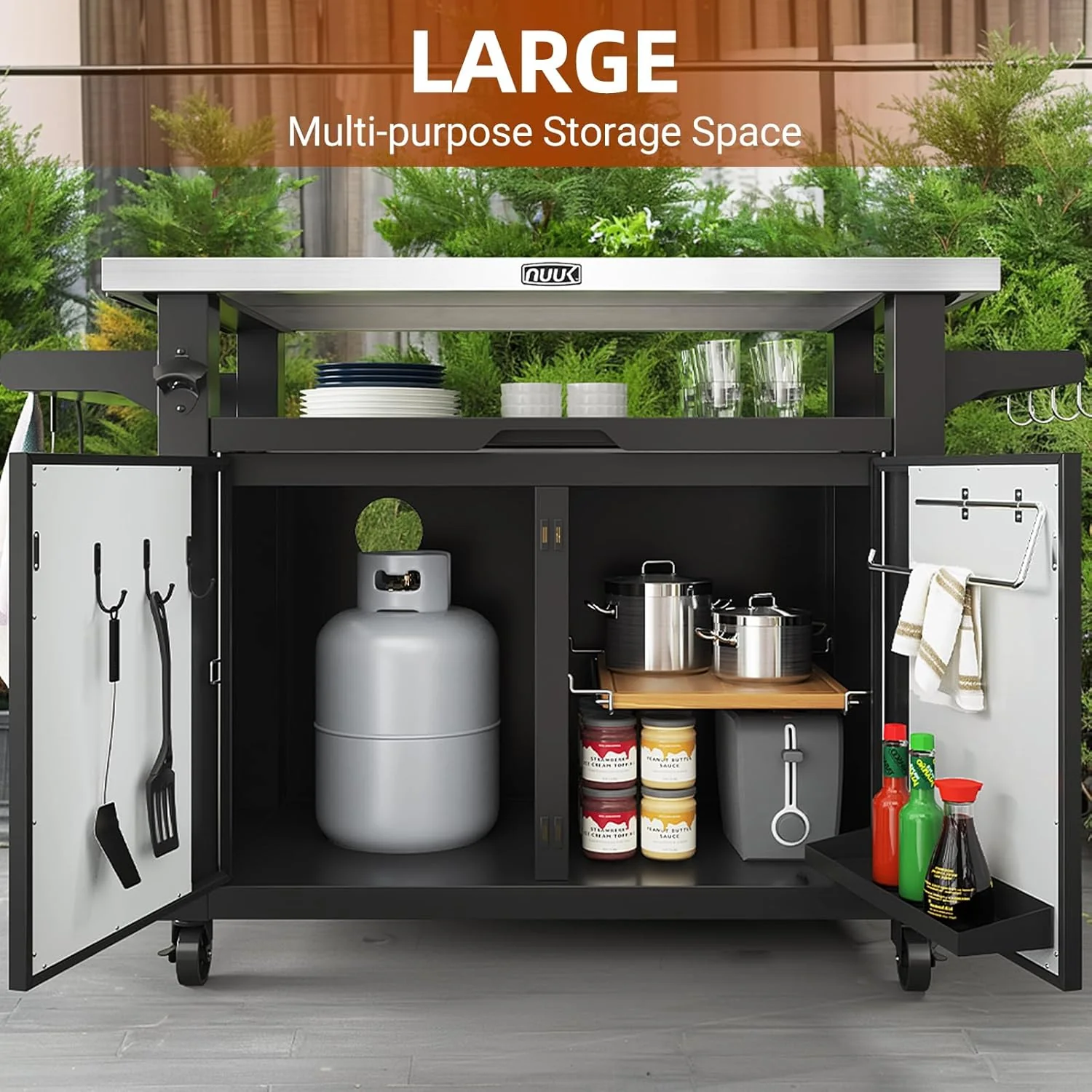 Outdoor Grill Prep Table with Storage Cabinet - Stainless Steel Top