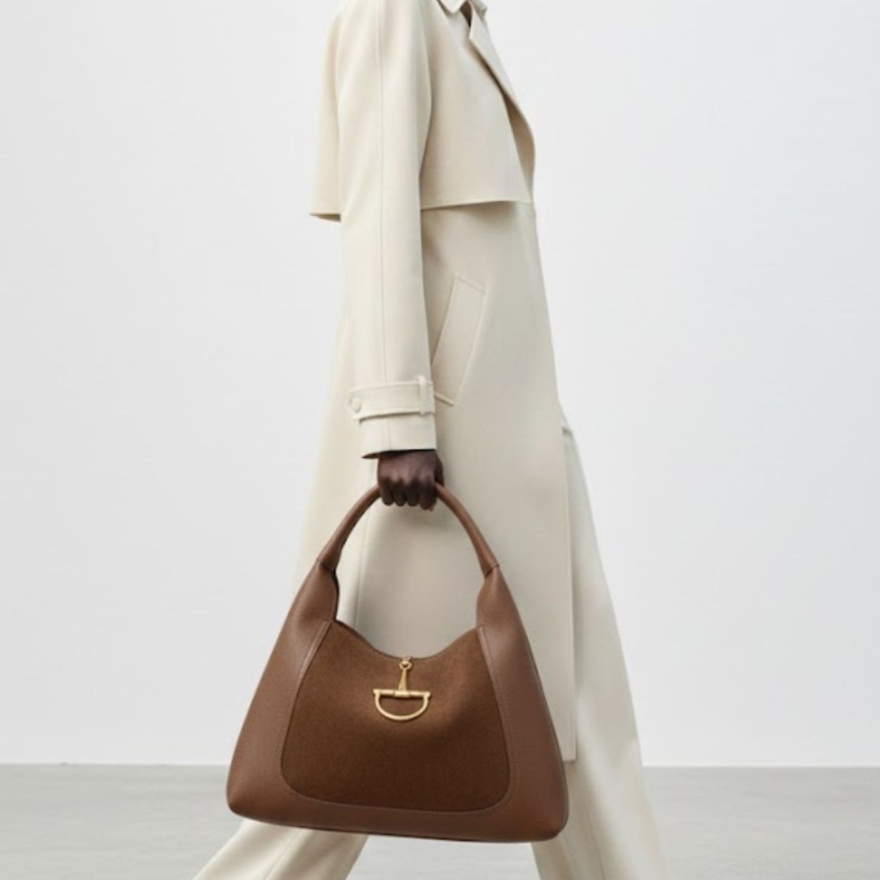Gucci Softbit Maxi Suede Shoulder Bag Brown 16.5 Inches