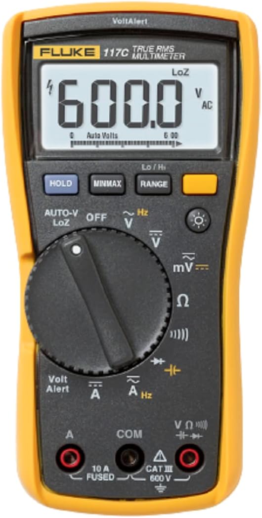 117 Digital Multimeter, Non-Contact AC Voltage Detection, Measures Resistance/Continuity/Frequency/Capacitance/Min Max Average, Automatic AC/DC Voltage Selection, Low Impedance Mode