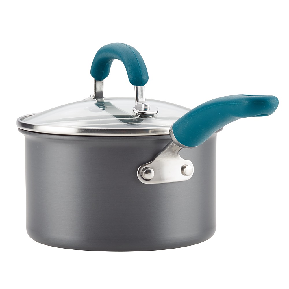 Rachael Ray - Create Delicious 11-Piece Cookware Set - Gray with Teal Handles