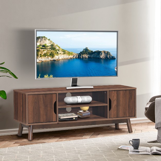 Tangkula Tv Stand Storage Media Console For Tv s Up To 50 Wooden Entertainment Center W shelves Brown black white