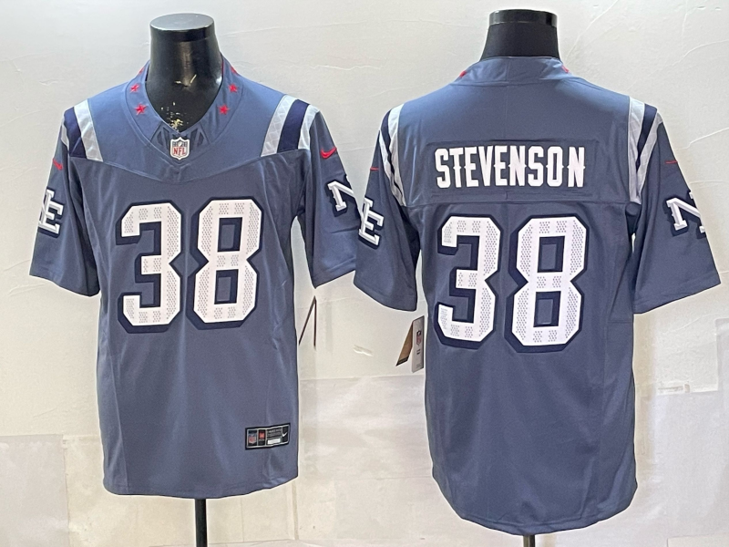 Men's New England Patriots Rhamondre Stevenson #38 Storm Blue 2025 Rivalries Collection Limited Jersey