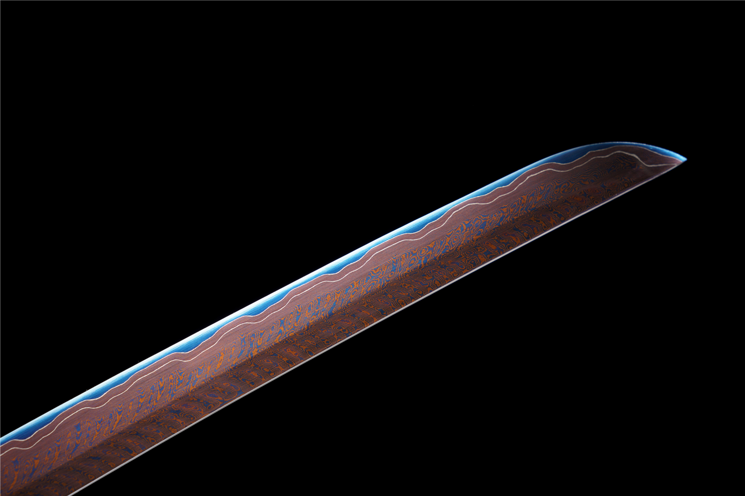 Handmade Katana Damascus Sanmai Blue Blade Phoenix Tail Copper Tsuba Full Tang
