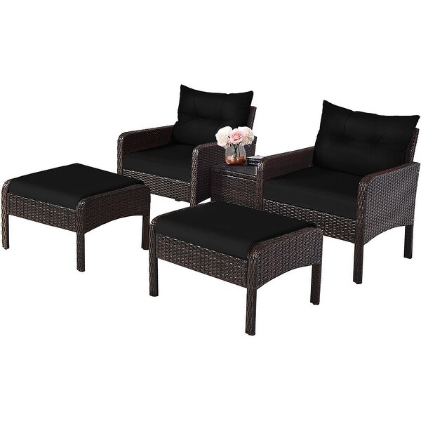 Gymax 5PCS Patio Set Sectional Rattan Wicker Furniture Set w/ Black
