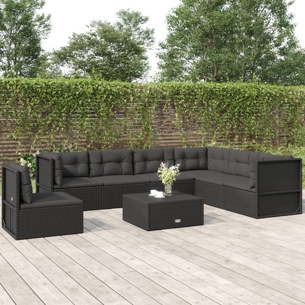 vidaXL 7 Piece Patio Lounge Set with Cushions Black Poly Rattan