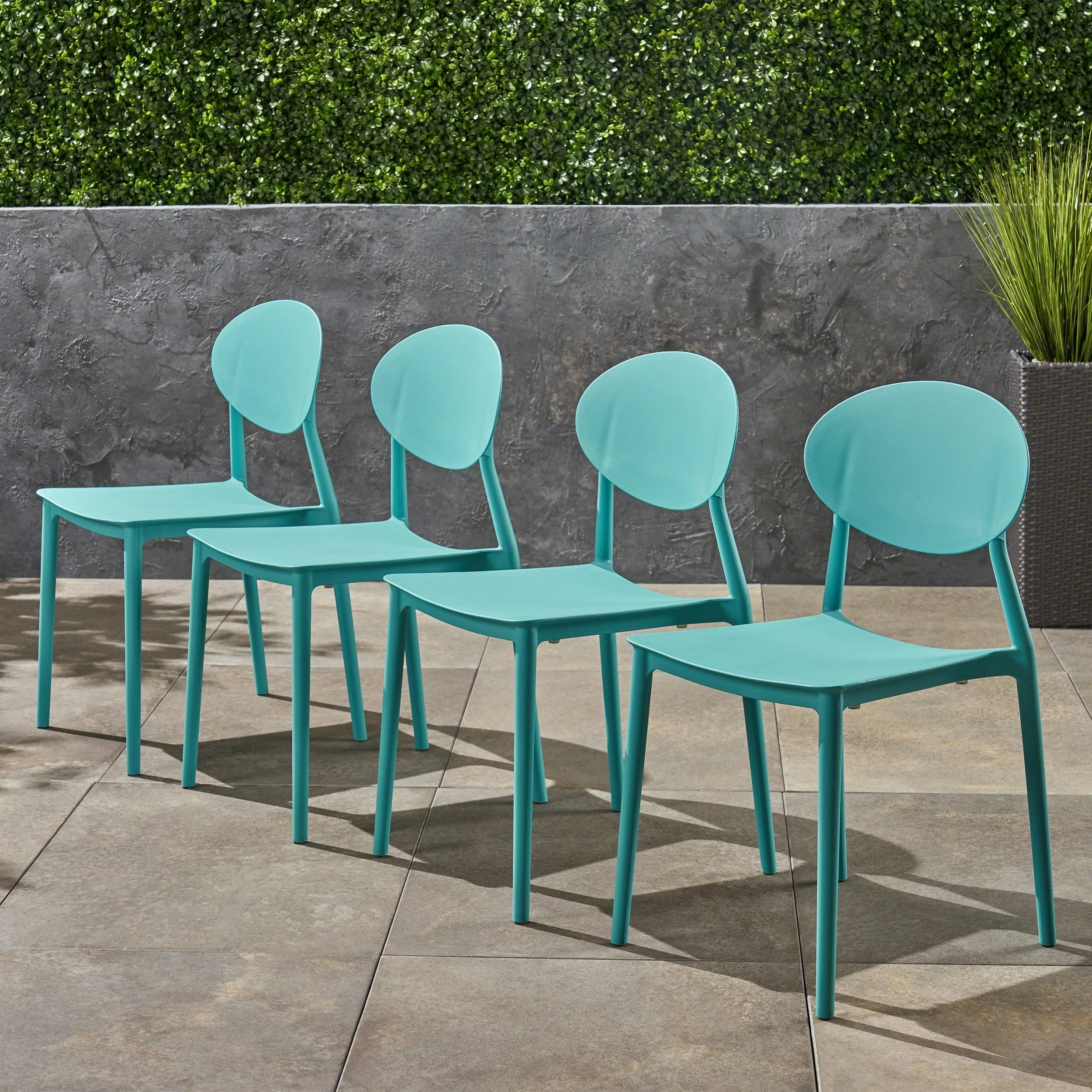 Christopher Knight Home Westlake Outdoor Plastic Stacking Dining Chairs (Set of 4) by  Teal
