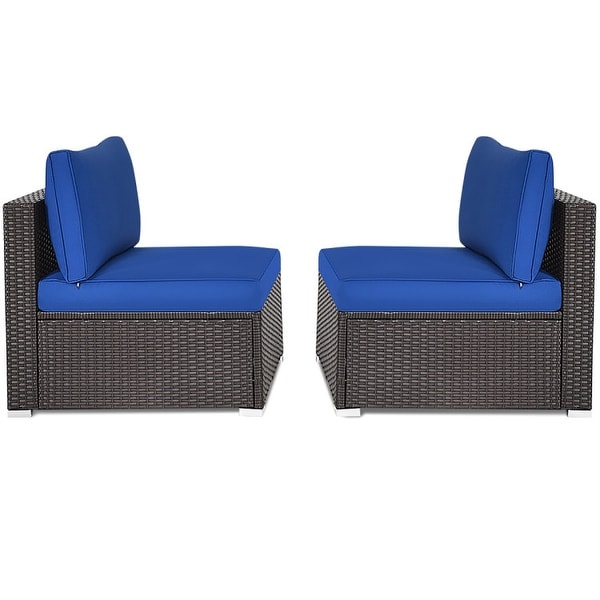 2 Pieces Patio Rattan Armless Sofa Set with 2 Cushions and 2 Pillows