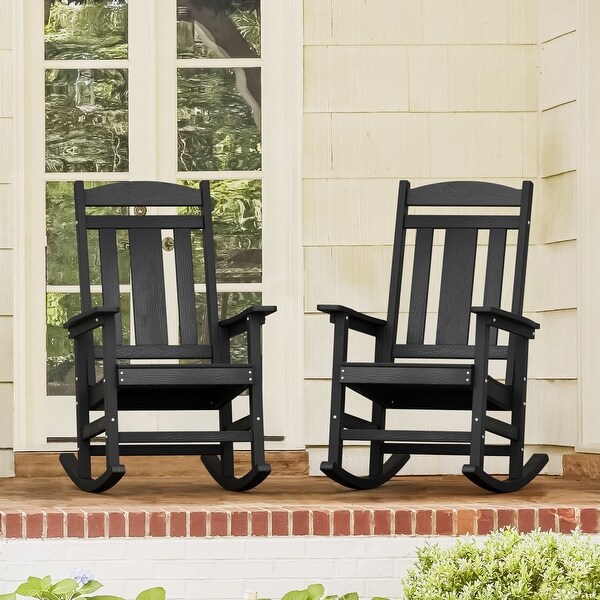 LUE BONA Plastic Outdoor Patio Adirondack Rocking Chairs For Porch Set of 2