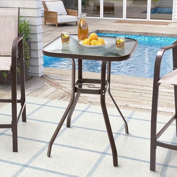 Outdoor Patio Dining Bar Height Table Bistro Table with Umbrella Hole,Glass Bar Table Coffee Table