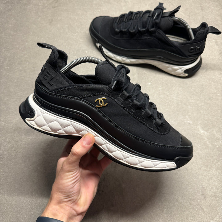 Chanel CC Logo Black Knit & Leather Chunky Sneakers G39763