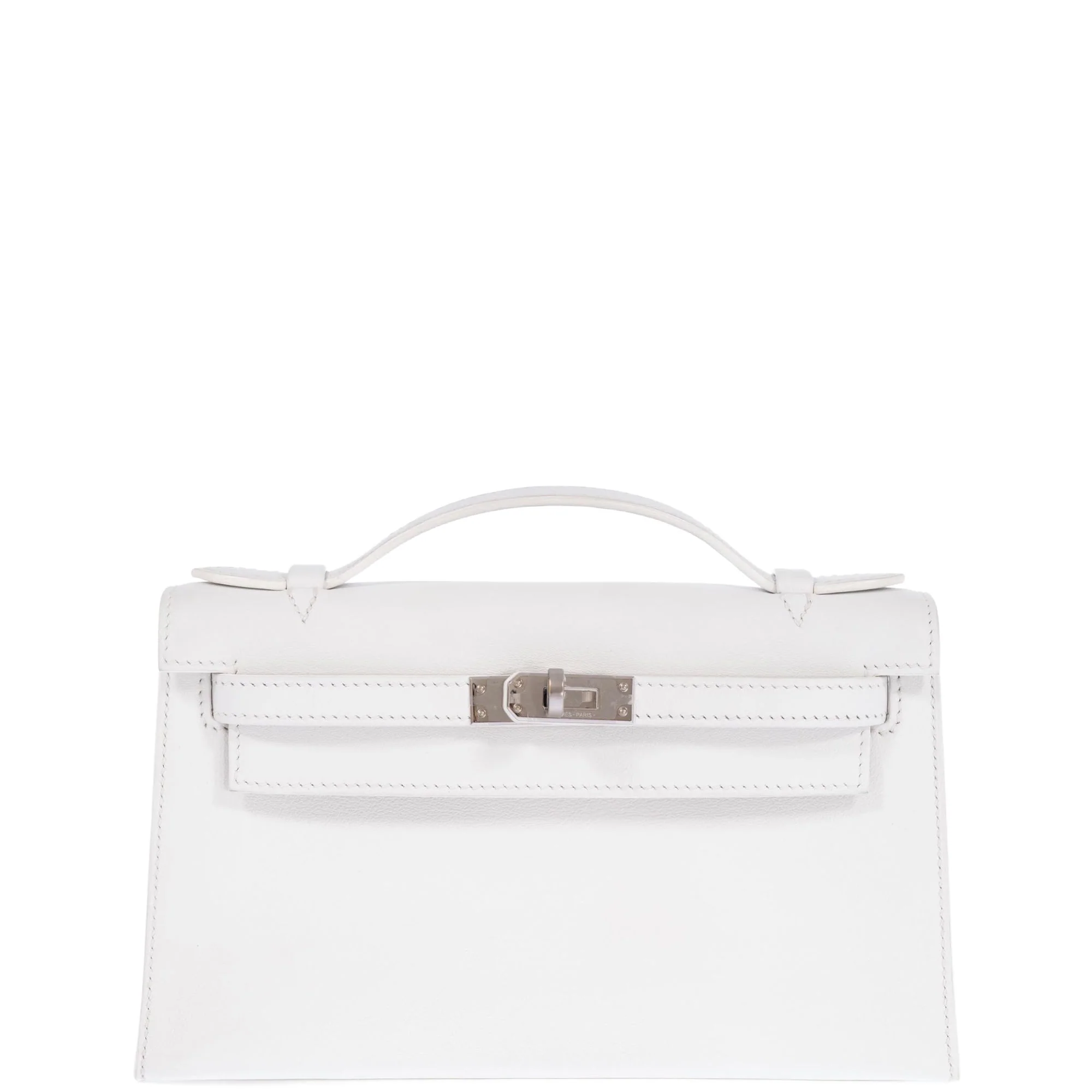 Hermès Kelly Pochette White Swift Palladium Hardware