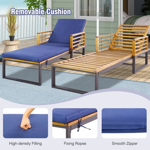 Adjustable Cushioned Patio Chaise Lounge Chair with 4Level BackrestNavy