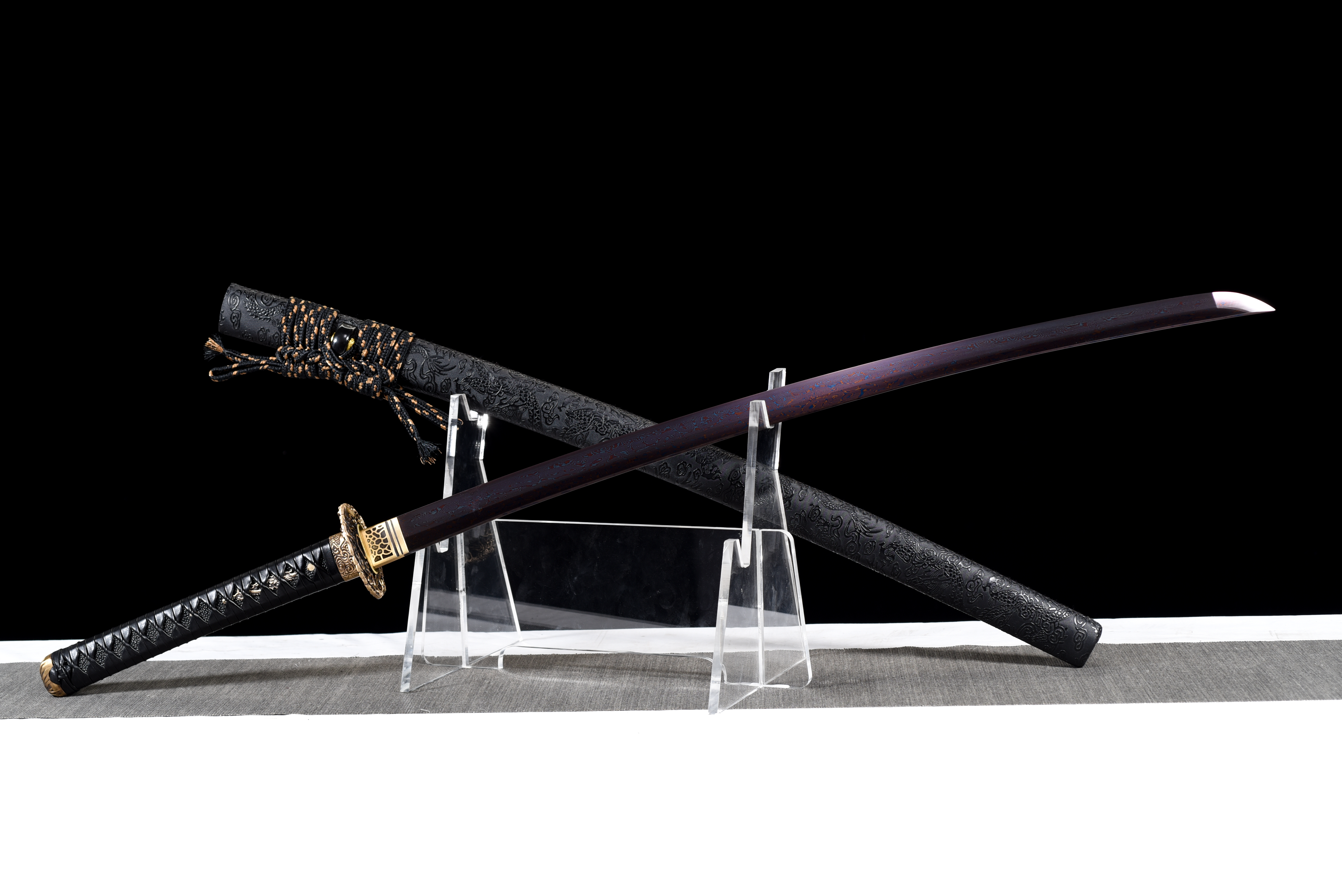 Dragon Katana – Blue Baked Damascus Steel, Full Tang
