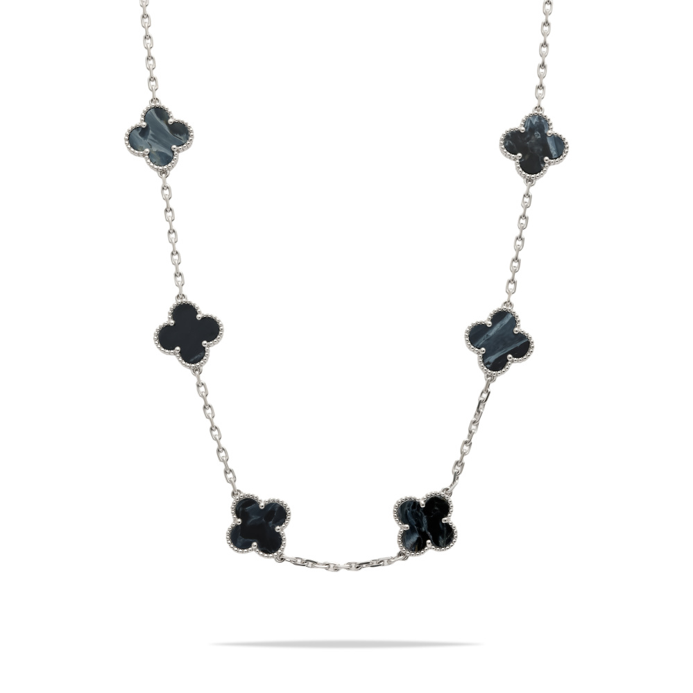 Van Cleef & Arpels Vintage Alhambra 20 Motifs Pietersite Necklace 18K White Gold VCARP7S500
