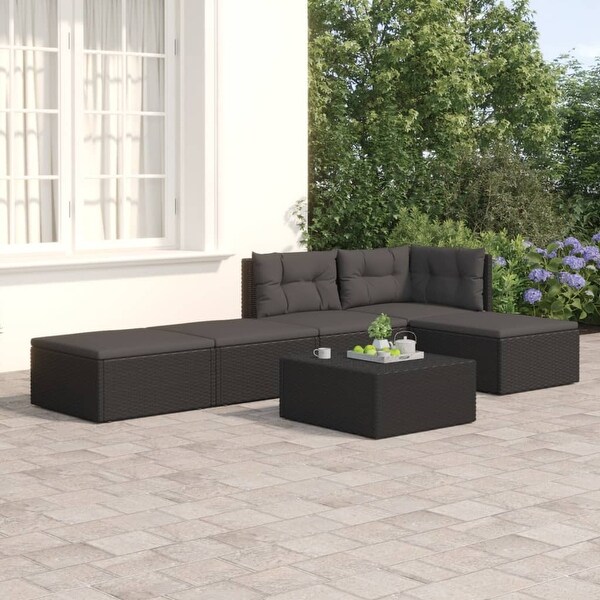 vidaXL 4 Piece Patio Lounge Set with Cushions Black Poly Rattan