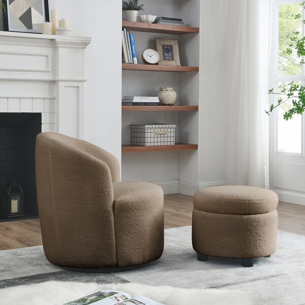 Swivel Barrel Chair with Round Storage Chair,360 ��Swivel Club Chair,Upholstered Modern Armchair
