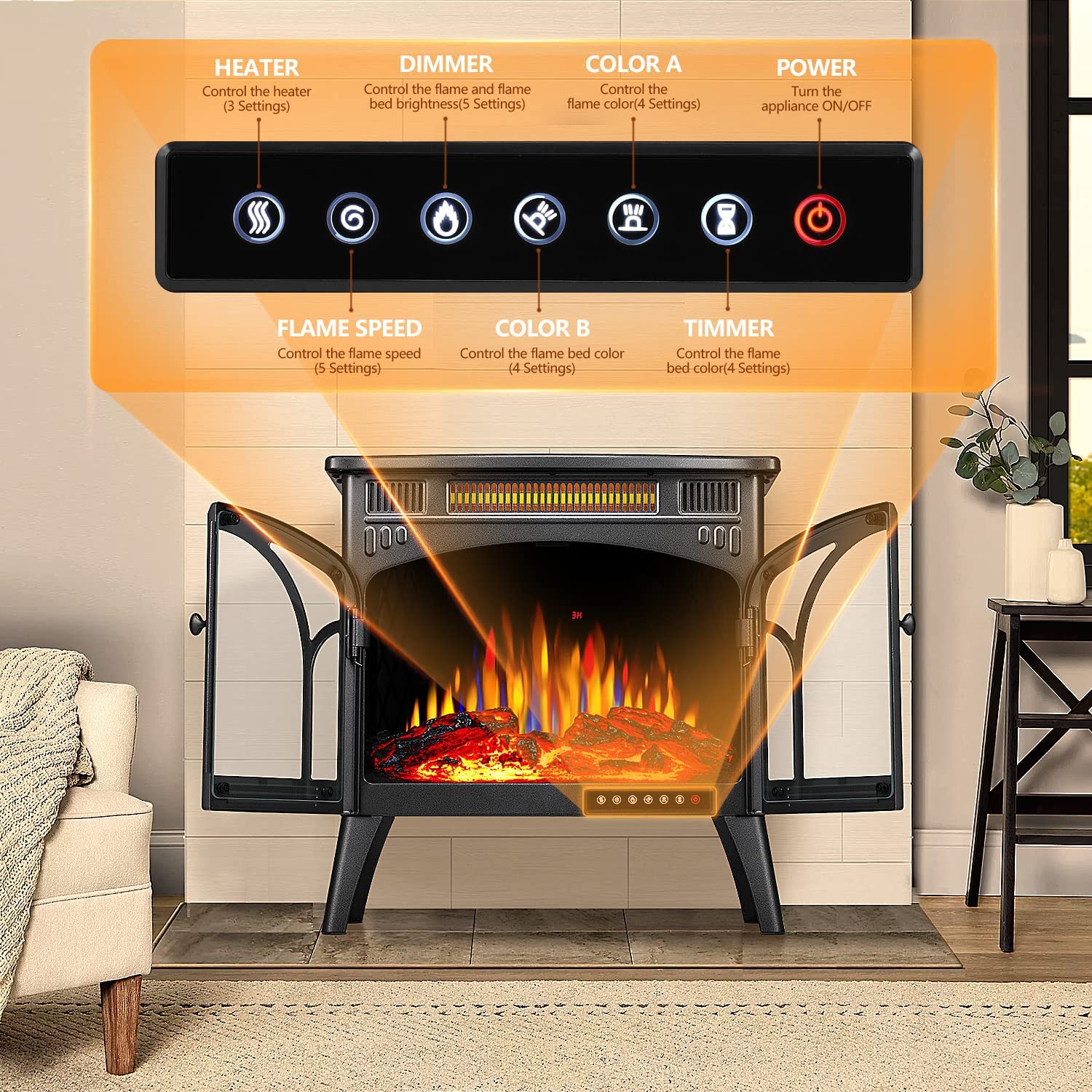 25 Inches 3D Infrared Free Standing Electric Fireplace Stove S230B