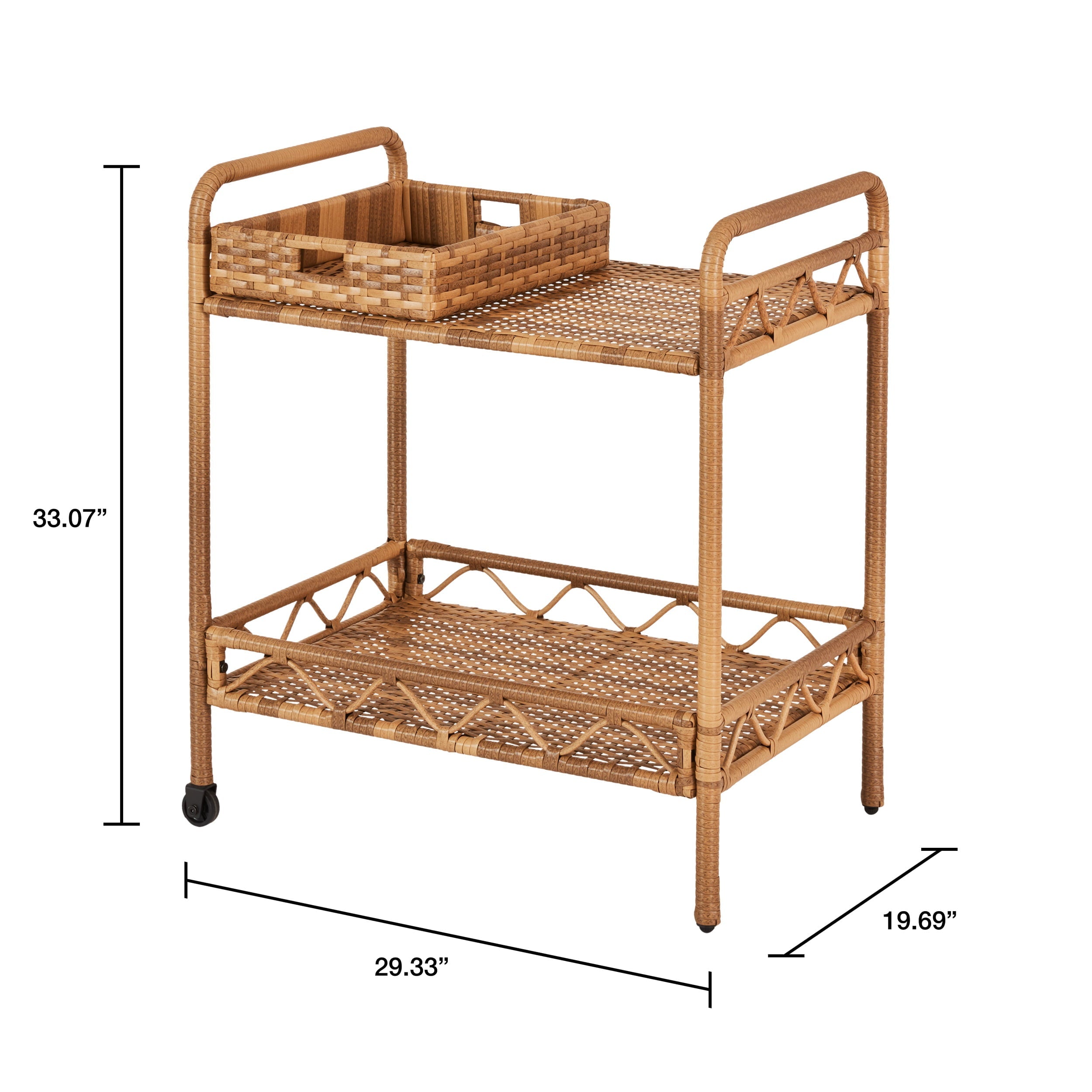 Better Homes and Gardens Willow Sage Steel Wicker Bar Cart, Brown