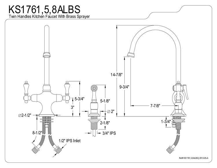Kingston Brass Vintage Double Handle Kitchen Faucet with Brass Side Sprayer - Satin Nickel KS1768ALBS