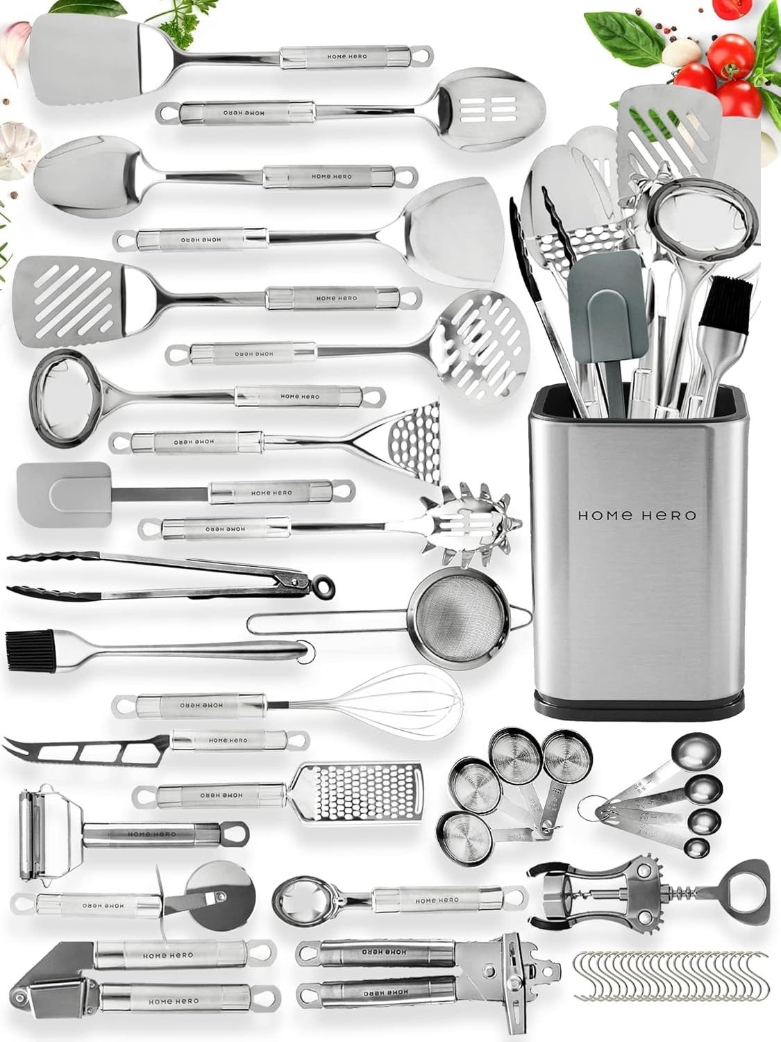 54-Piece Stainless Steel Kitchen Utensil Set Heat-Resistant Silicone Cooking Tools Silver