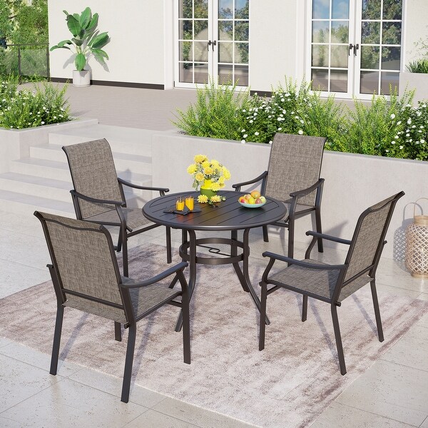 MAISON ARTS 5/7Piece Patio Dining Set,Round Metal Table and 4/6 Textilene Fabric Padded Armchairs