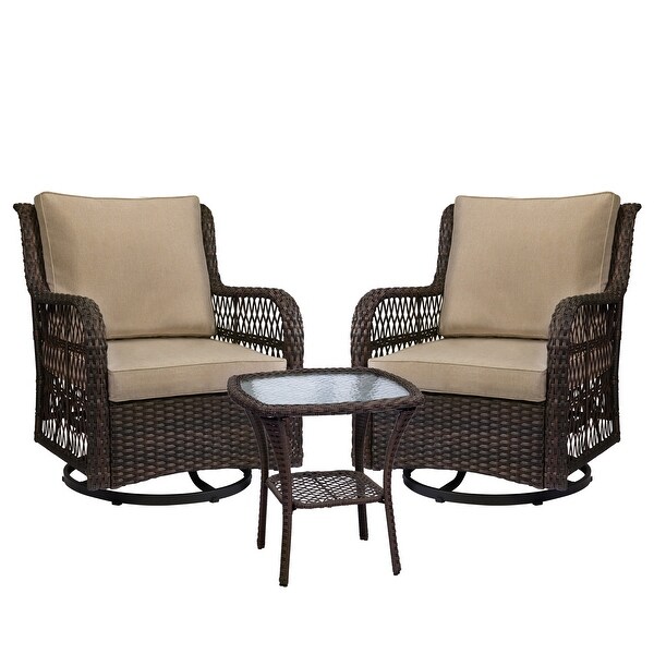 Outdoor Wicker Swivel Rocker Patio Set,360 Degree Swivel Rocking Chairs Elegant Wicker Patio Bistro Set