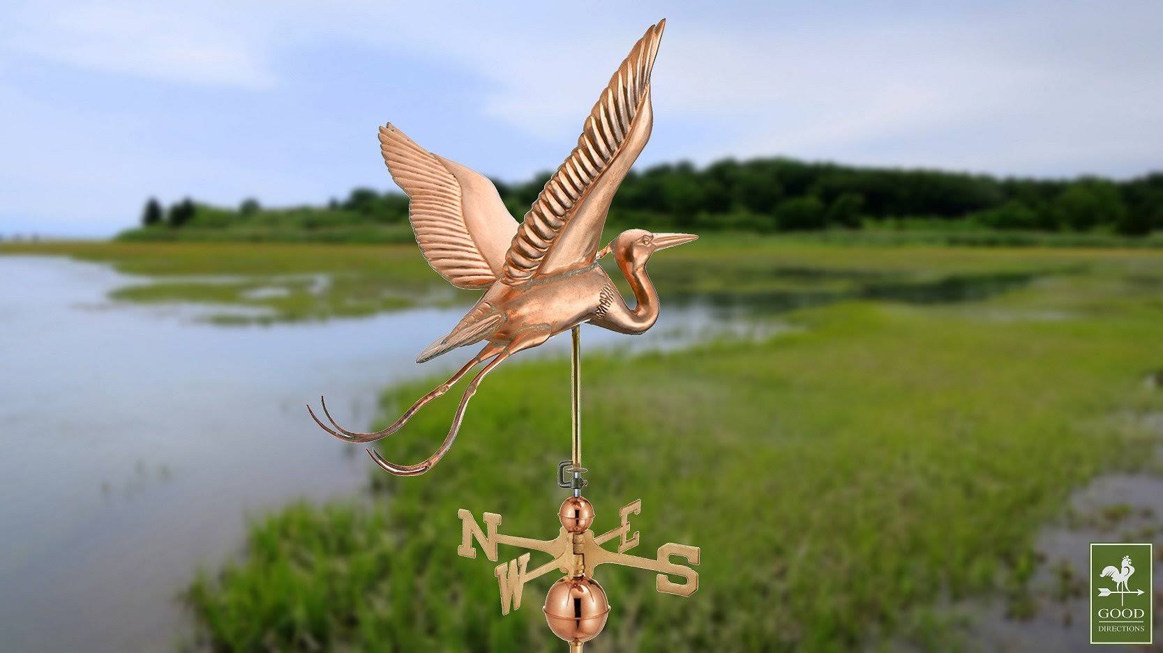 Good Directions Blue Heron Estate Weathervane - Polished Copper