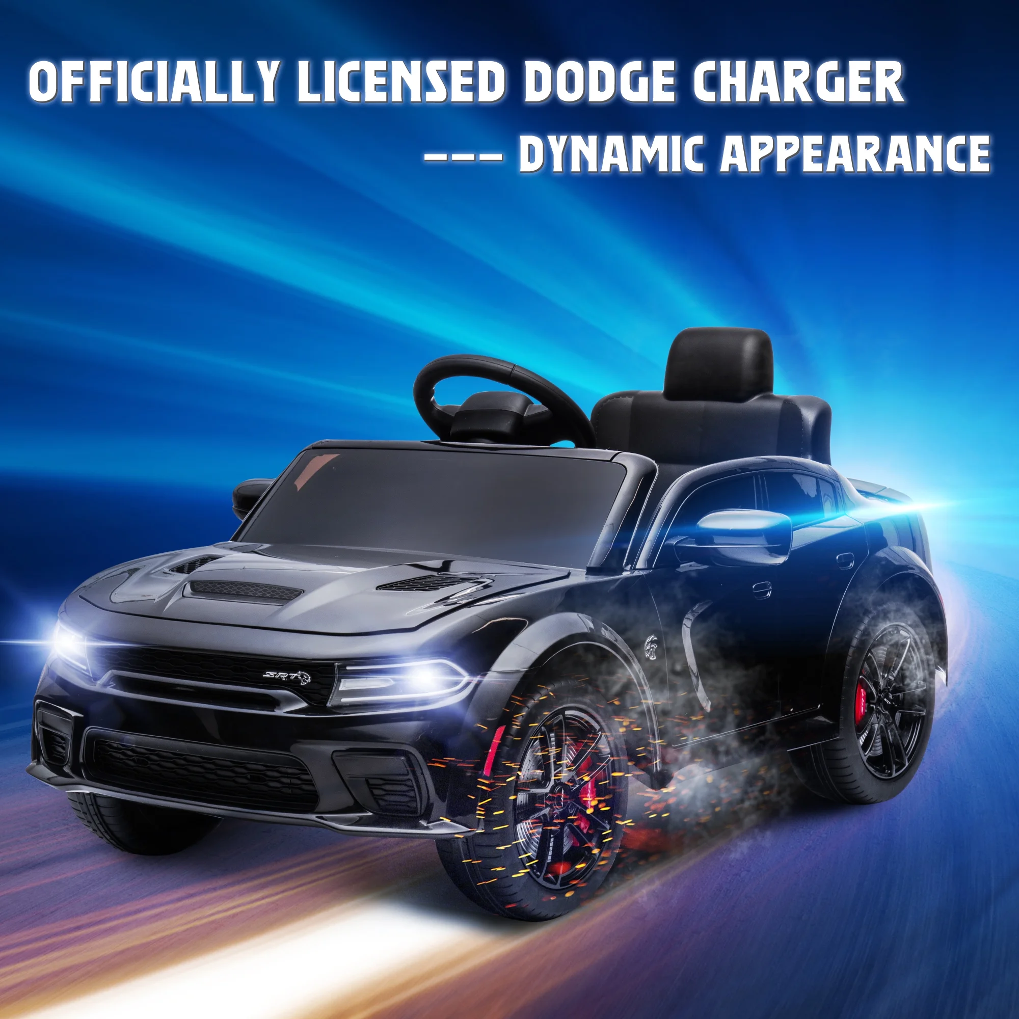 Dodge Charger Electric Ride on Car Toys for Boys, 12V Battery Powered Ride On Toys with Parent Remote Control, Electric Car for Kids 3-5 w/Music Player/LED Headlights/Safety Belt, Black