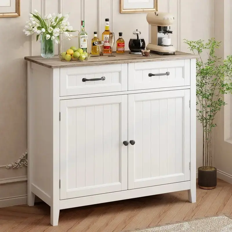 Wooden Kitchen Sideboard Buffet Cabinet – Dual-Door Coffee Bar & Entryway Storage Unit