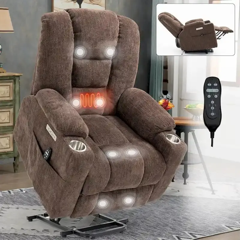 Power Lift Recliner with Heat, Massage & USB-C Charging — Wide Overstuffed Design