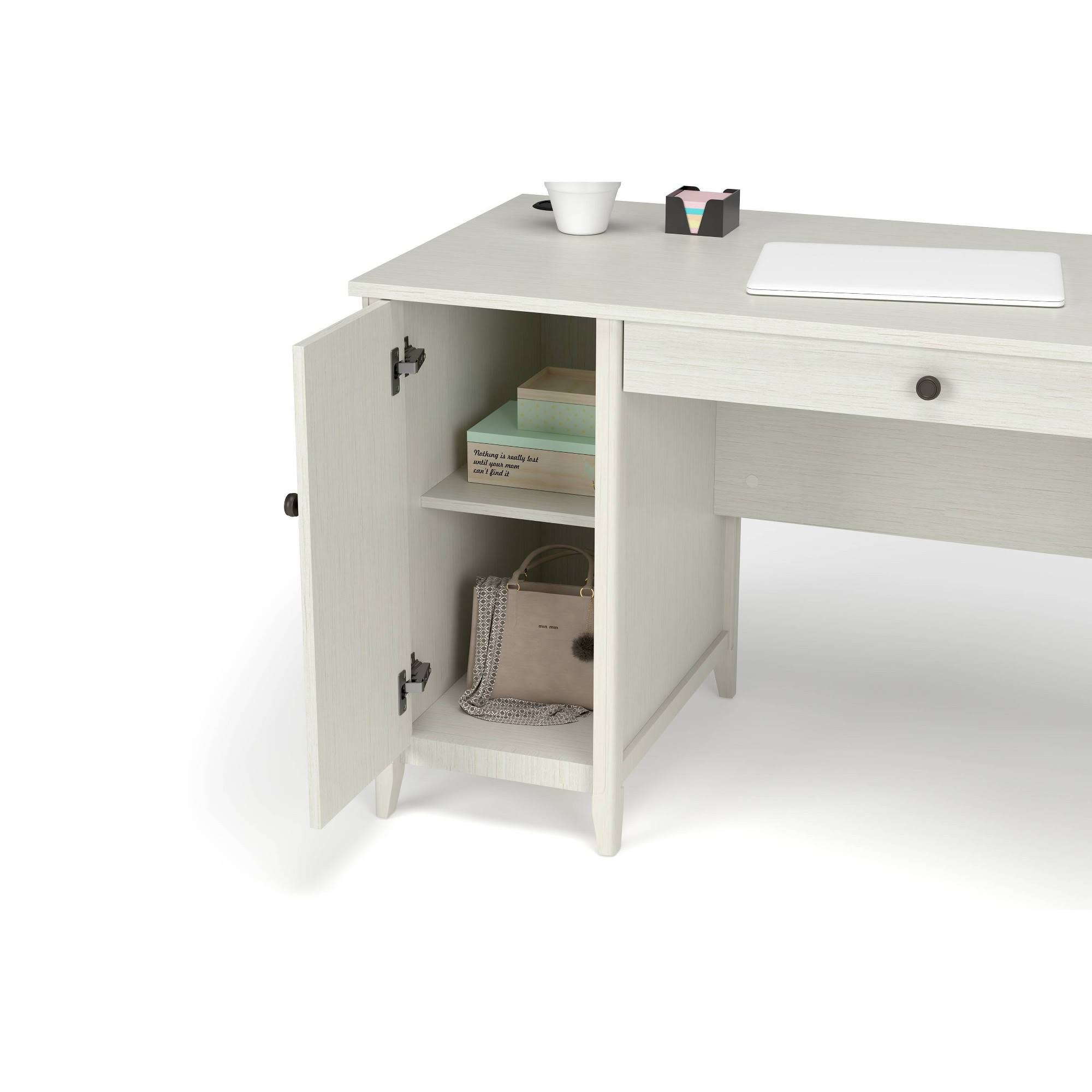 Quarters u0026 Craft High-Tide Collection Home Office 57x22 Computer Desk, with Drawers, in Weathered White (QC57BWH)