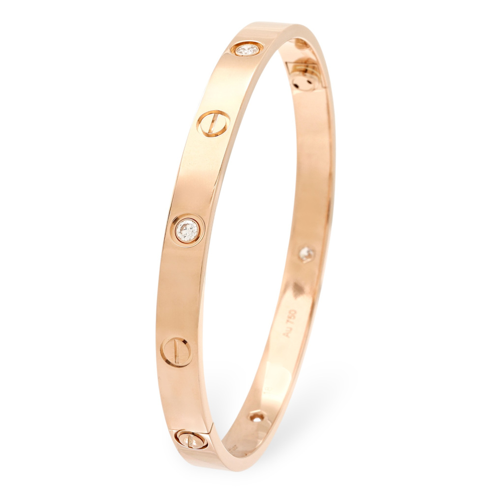 Cartier Love Classic Model Half Diamond Bracelet 18K Rose Gold B6036000