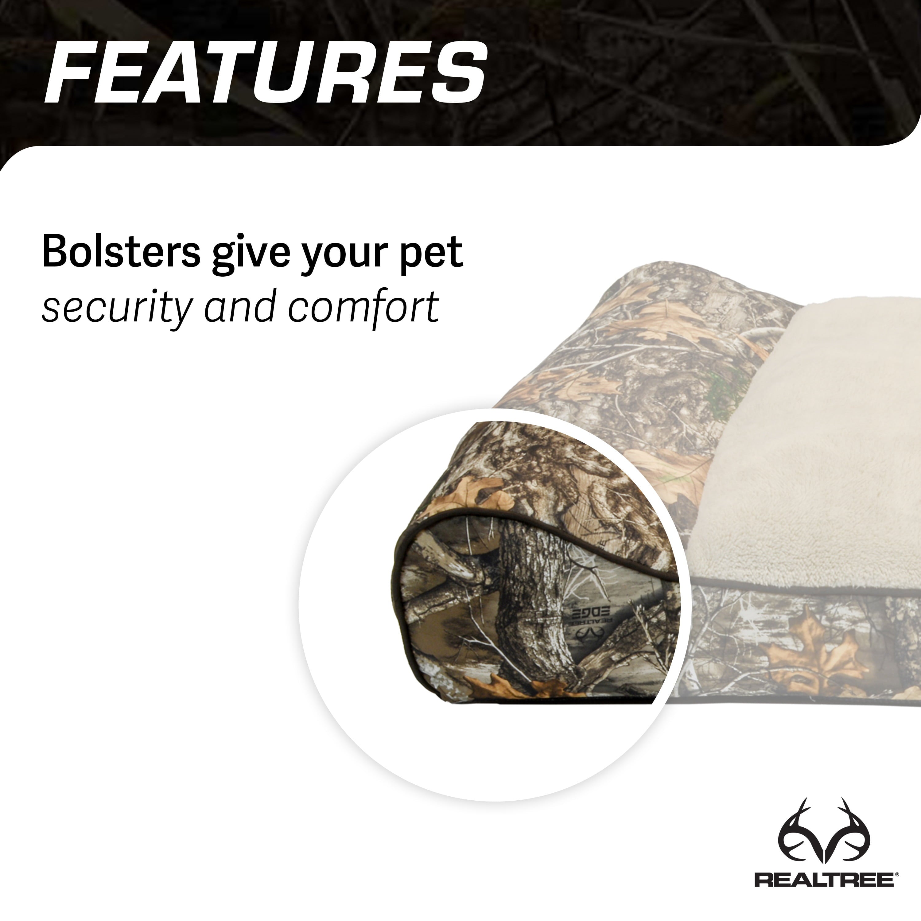 Realtree Edge Camo Bolster Pet Bed – Brown