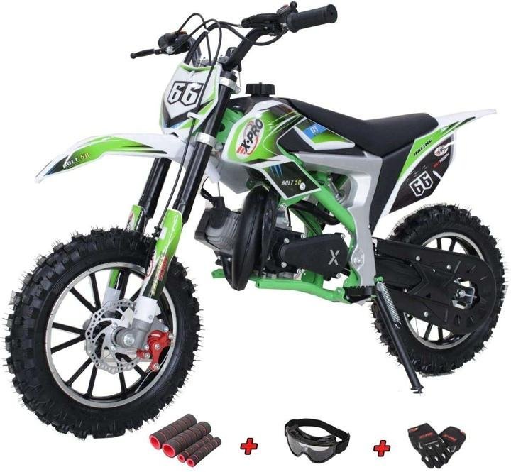 bolt-50cc Dirt Bike Gas Dirt Bike Kids Dirt Bikes Pit Bikes Youth Dirt Pitbike with Gloves, Goggle and Handgrip,Red